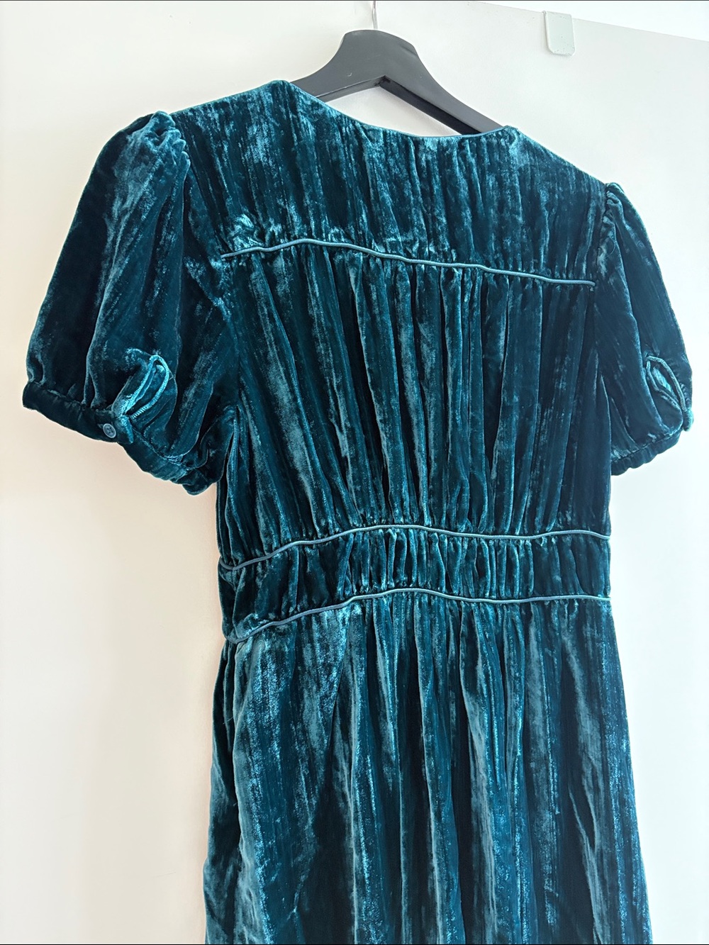 Michael Kors Teal Velvet V-Neck Puff Sleeve Maxi Dress - Picture 6 of 13
